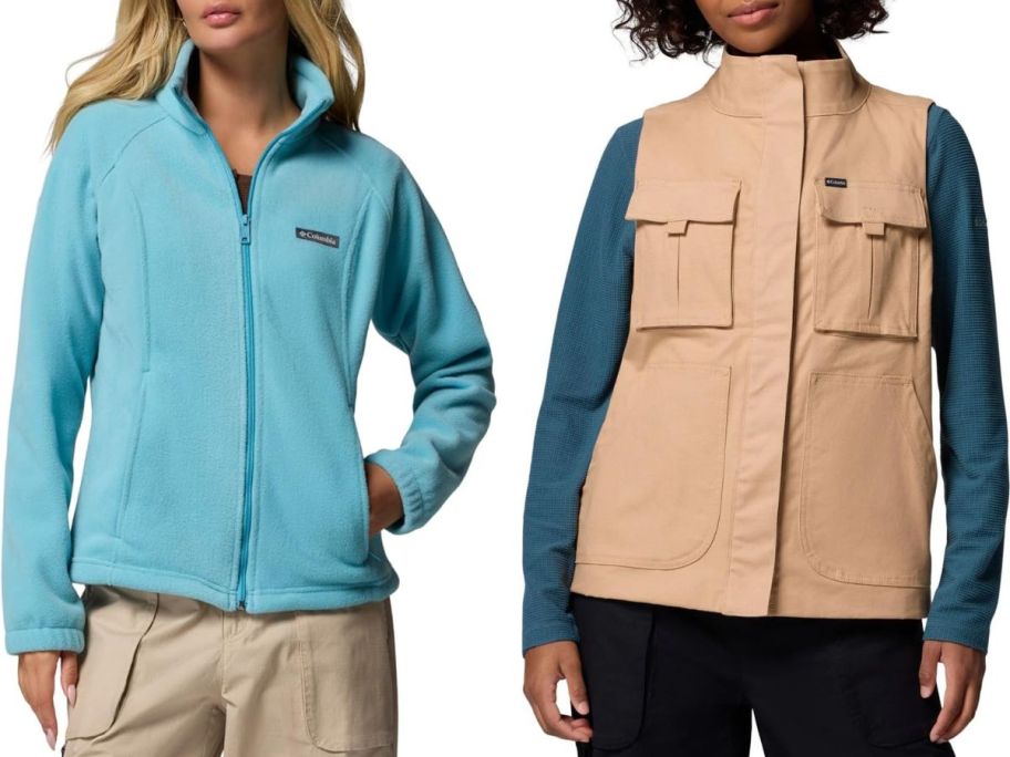 Stock images of two women wearing Columbia outerwear