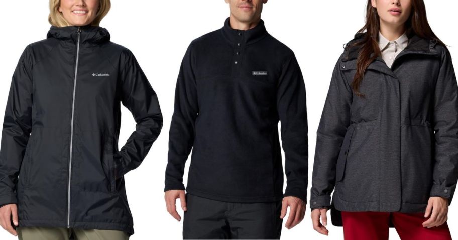 Three different Columbia jackets for men and women
