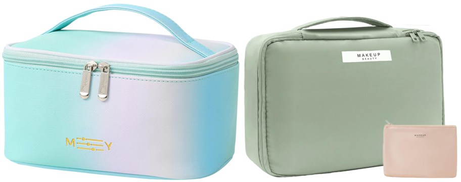 blue and green makeup bags
