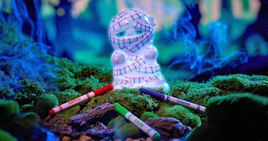 mummy shaped night light with crayola markers