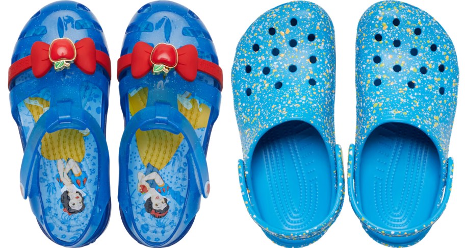 two blue crocs sandals and clogs