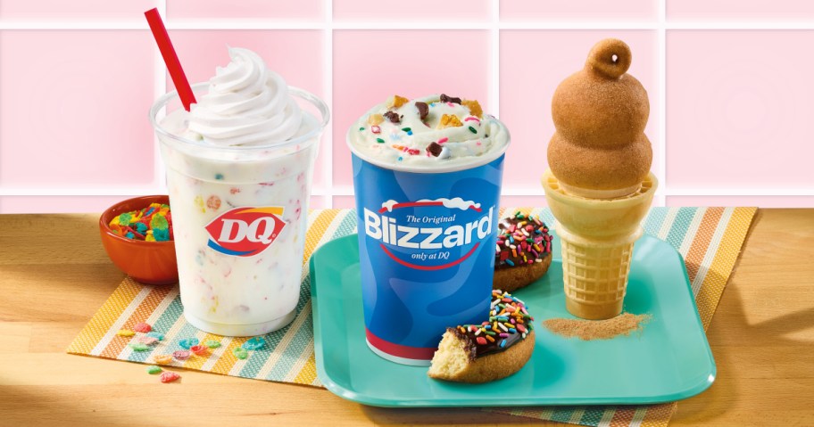 Dairy queen breakfast cereal blizzard, shake and ice cream cone