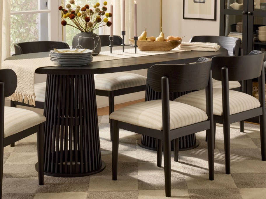 black dining table with chairs