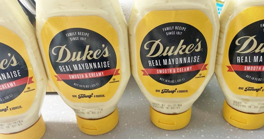 Duke mayonnaise bottles in a row