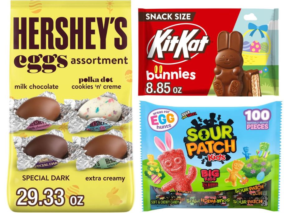 Three different kinds of easter candys in their bags