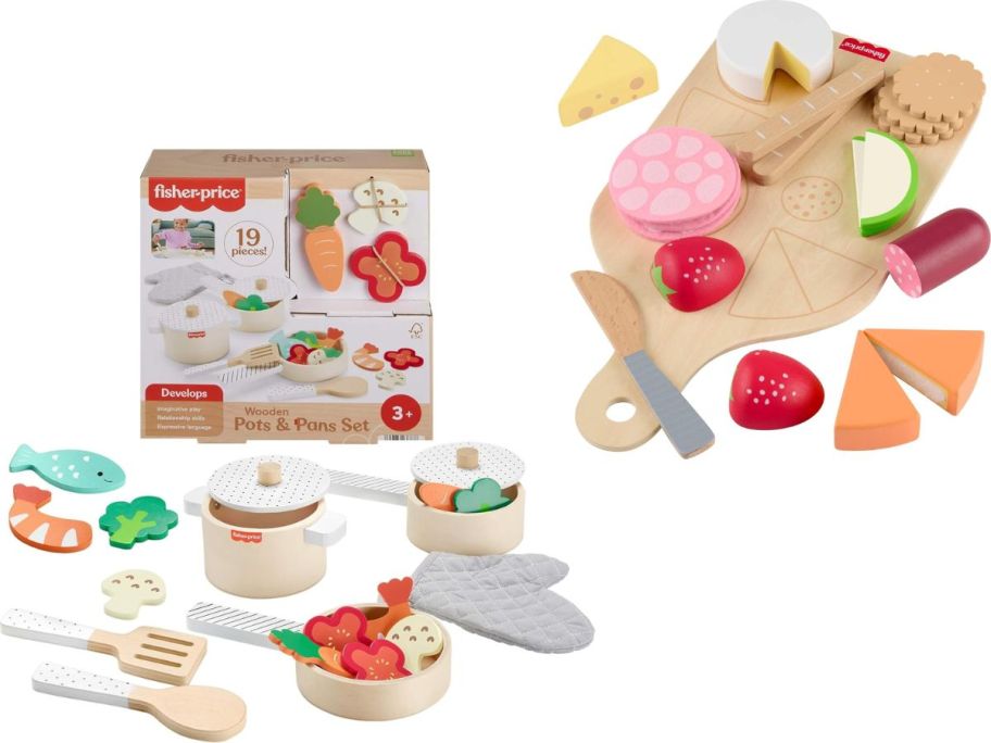 Stock images of two Fisher Price Wooden Toy Playsets