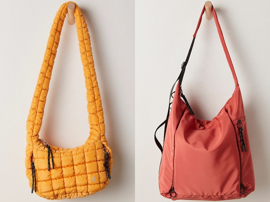 a quilted sling bag and a carryall