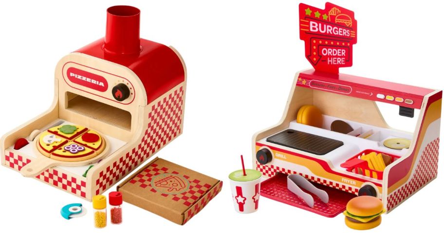 Geoffrey's Toy Box Bake Slice Pizza Oven Playset and Grill Fry Burger Counter Playset