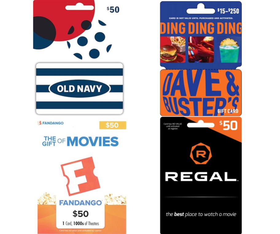 Old Navy, Dave & Buster's, Fandango, & Regal gift cards