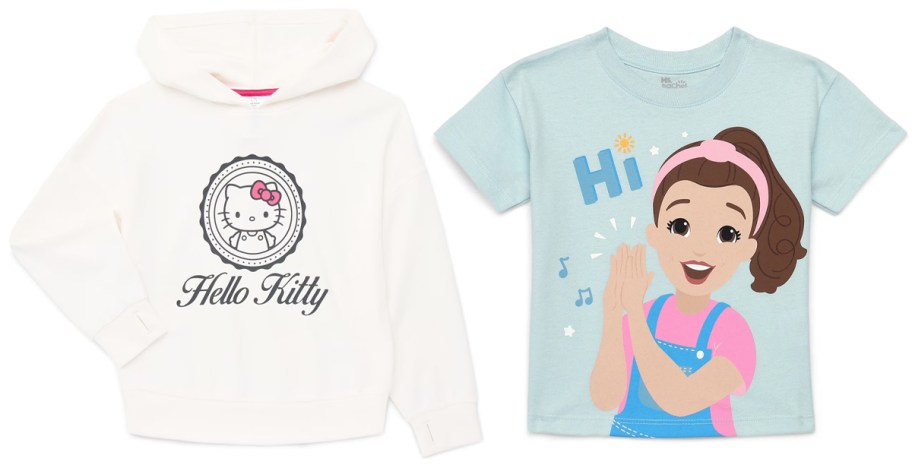 Girls Long Sleeve Graphic Hoodie, Toddler Character Short Sleeve Crewneck Tee