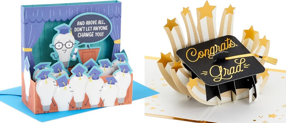 two graduation themed pop-up cards