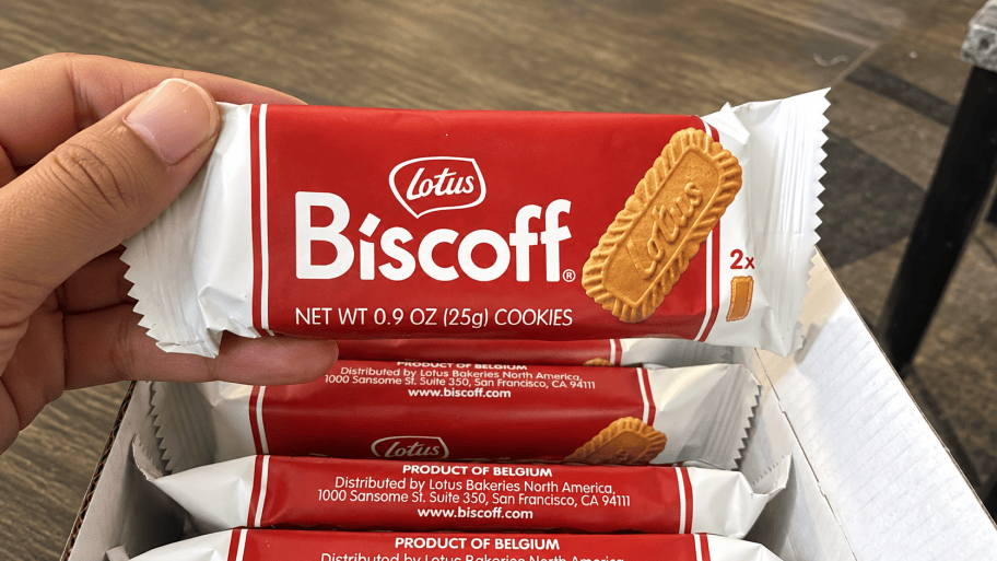 Hand Holding Lotus Biscoff Pack
