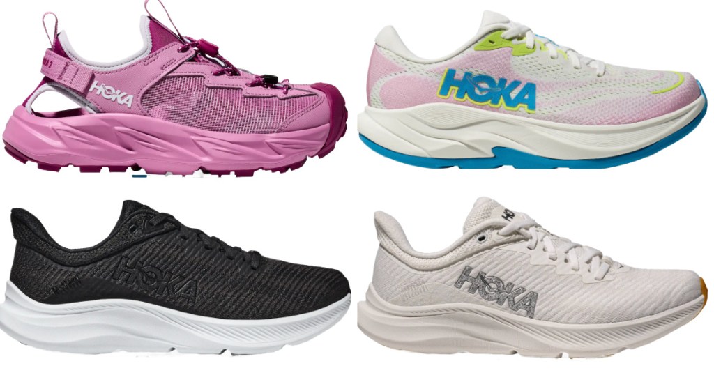 Four different pairs of Hoka shoes