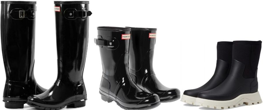 Stock images of 3 pairs of Black women's Hunter Boots