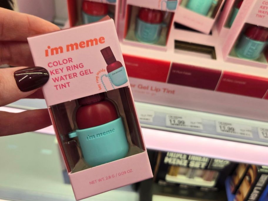 I'm Meme Color Key Ring Water Gel Lip Tint in hand in store