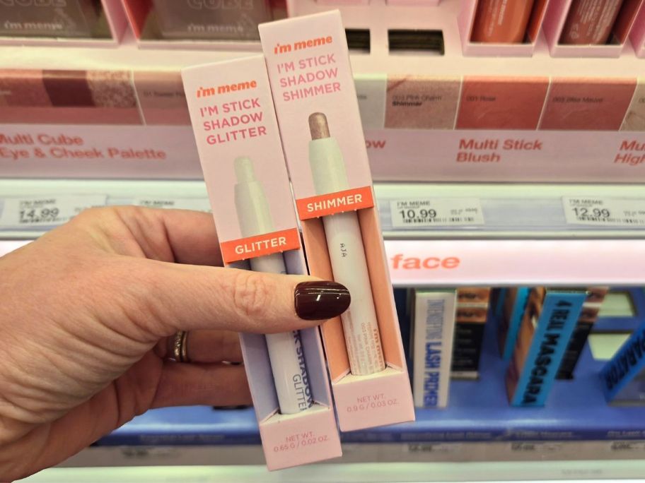 I'm Meme Stick Shadow Glitter and shimmer in hand in store