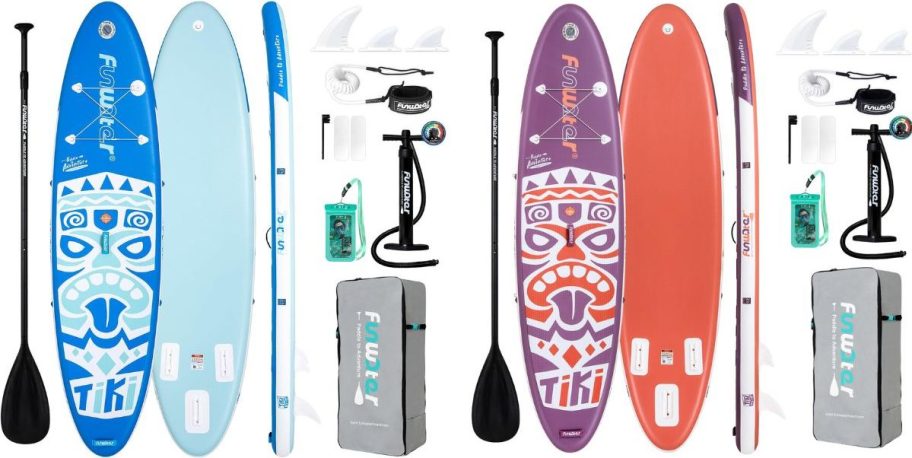 Stock images of two Funwater paddle Board Sets