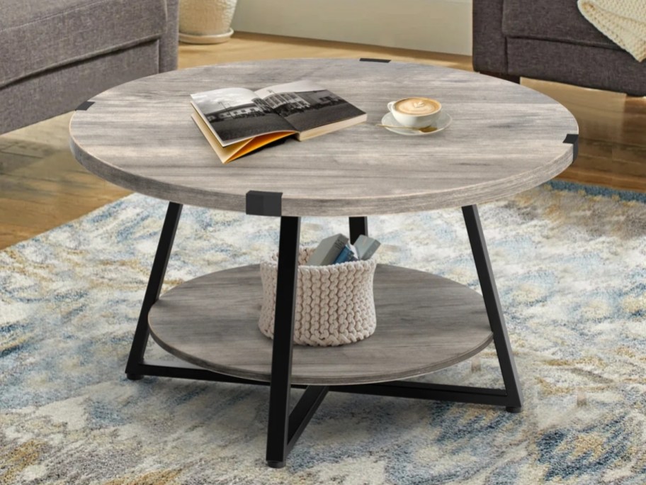 round wood and metal coffee table