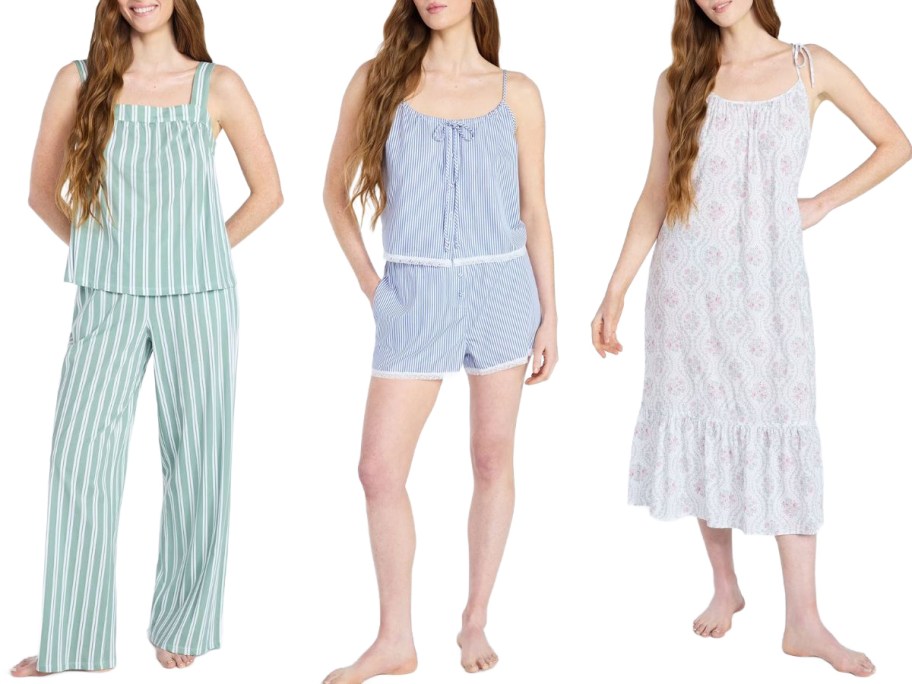 Stock images of 3 women wearing Joyspun pajamas form Walmart