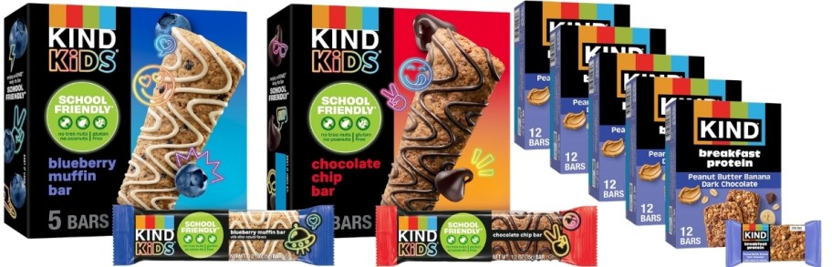 kind muffin bar boxes and 5 count Boxes of kind protein bars