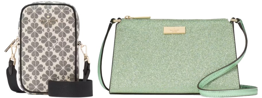flower print and green sparkle crossbody bags