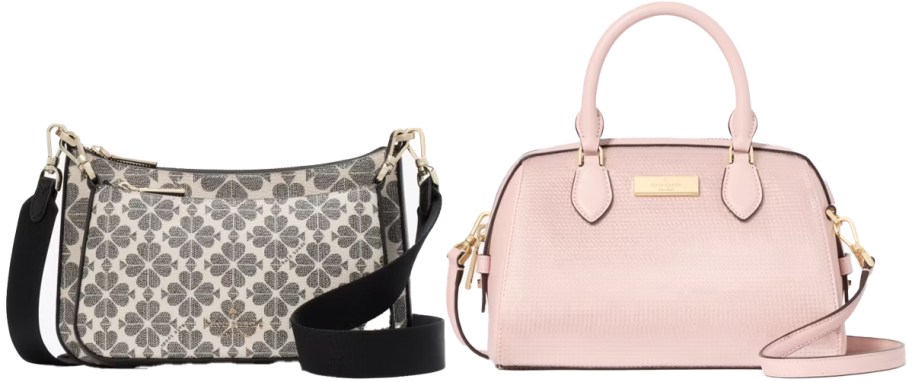 spade print and pastel pink handbags