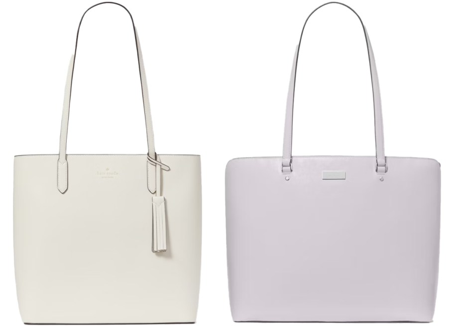 white and pastel purple tote bags