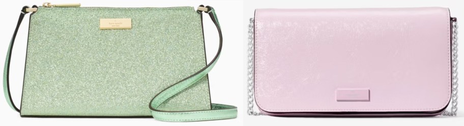 green glitter and purple crossbody bags