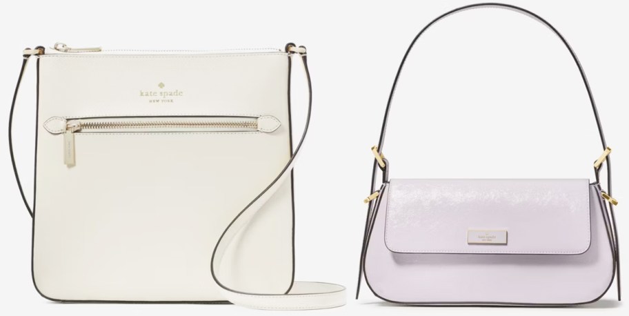 white crossbody and purple shoulder bag