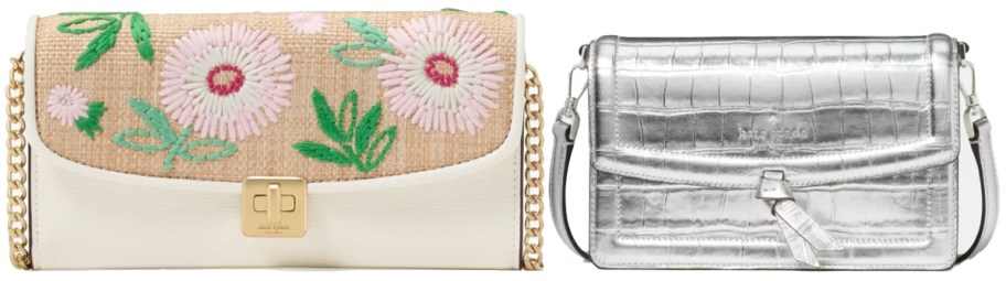 floral print and metallic silver crossbody bags