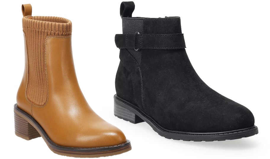 tan and black pairs of boots