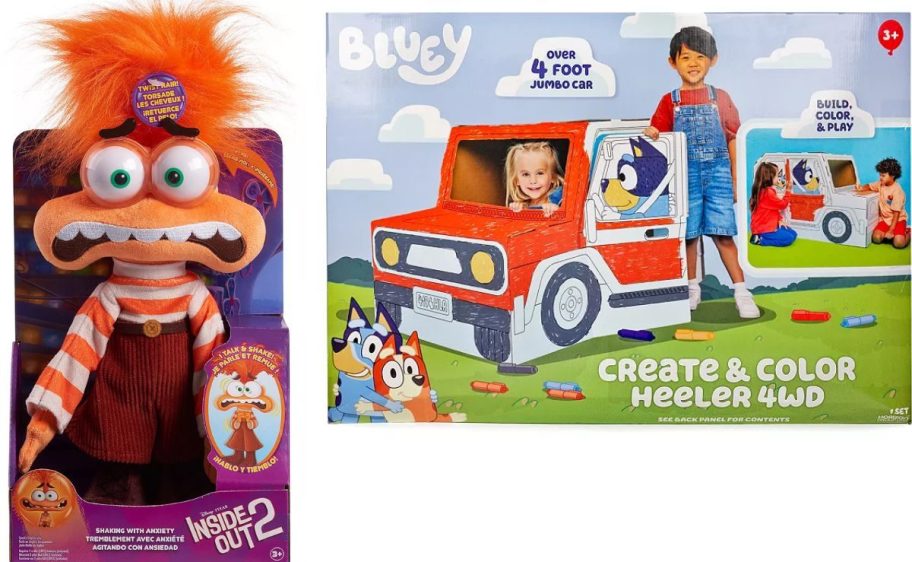 Stock images of Inside Out Anxiety Plush and Bluey Color & Create Heeler Car