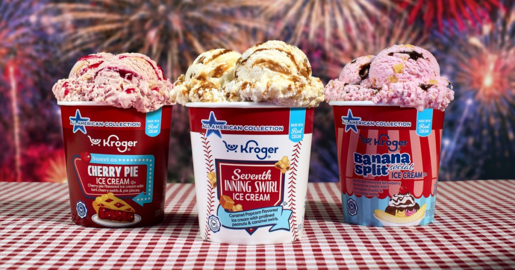 ice cream pints filled with scoops of ice cream