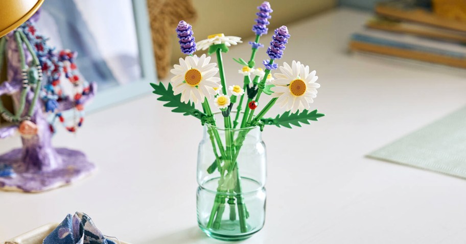 lego daisies in a glass vase