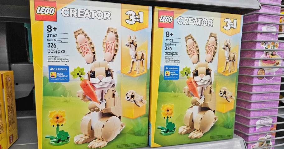 LEGO Creator 3-in-1 Cute Bunny Set boxes on store shelf