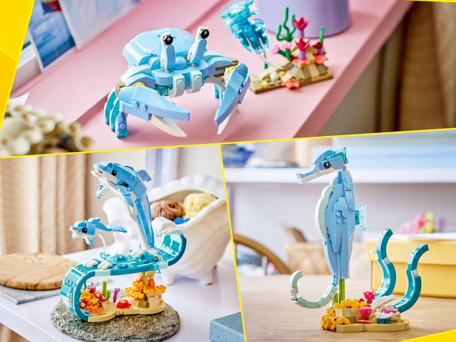 dolphin, seahorse, & crab lego sets