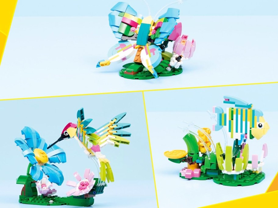hummingbird, butterfly, & tropical fish lego sets
