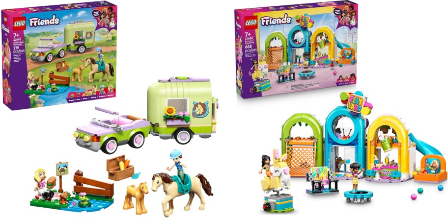 lego friends horse trailer and indoor playground sets