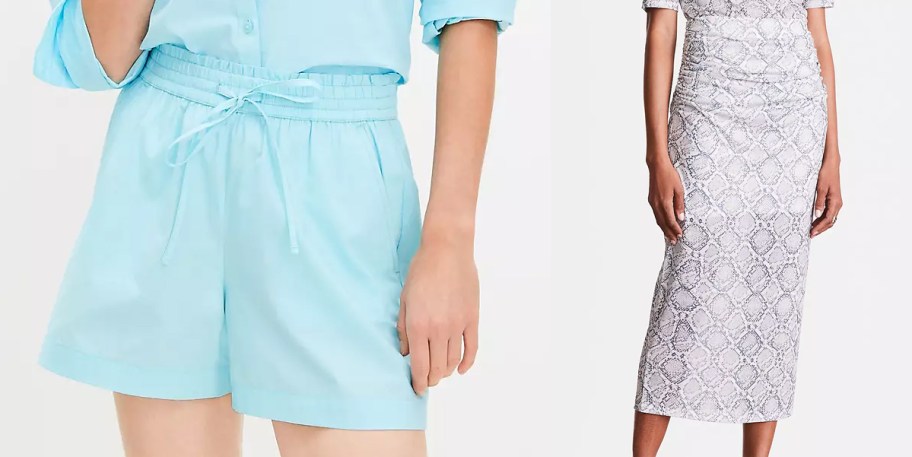 women modeling shorts and skirt