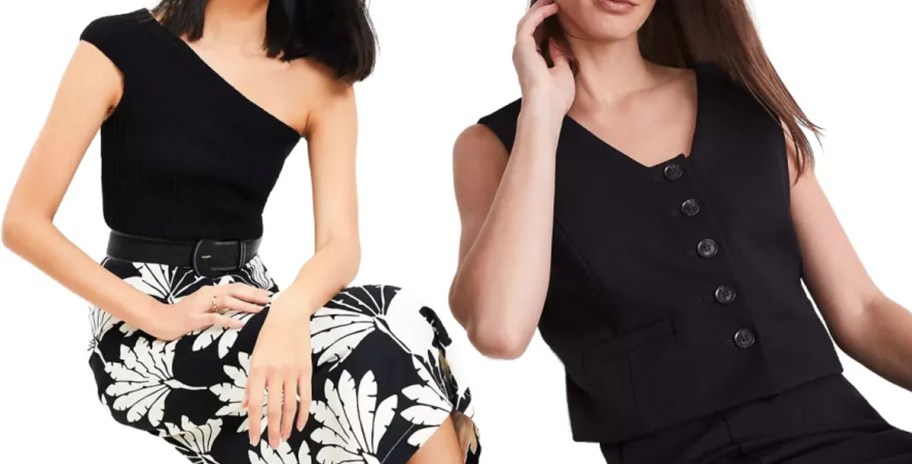 women modeling black sweater and vest