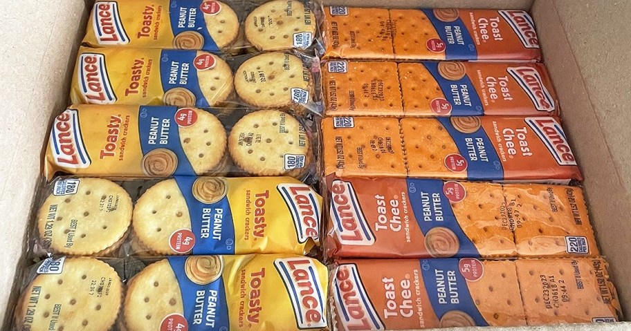 box filled with packs of Lance Sandwich Crackers