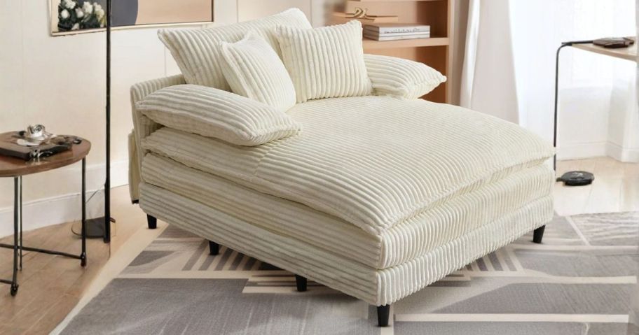 beige sleeper sofa lounger in living room