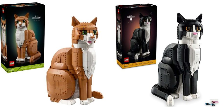 Stock image of two orange and black LEGO cats
