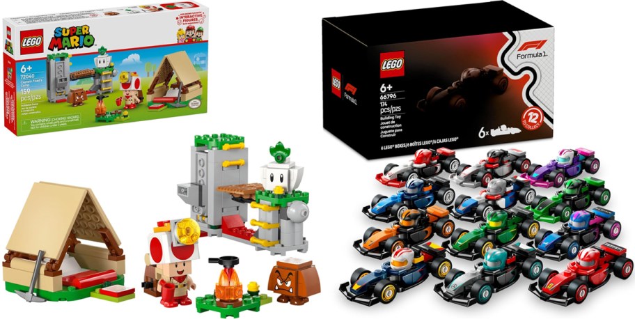 lego super mario and formula 1 sets