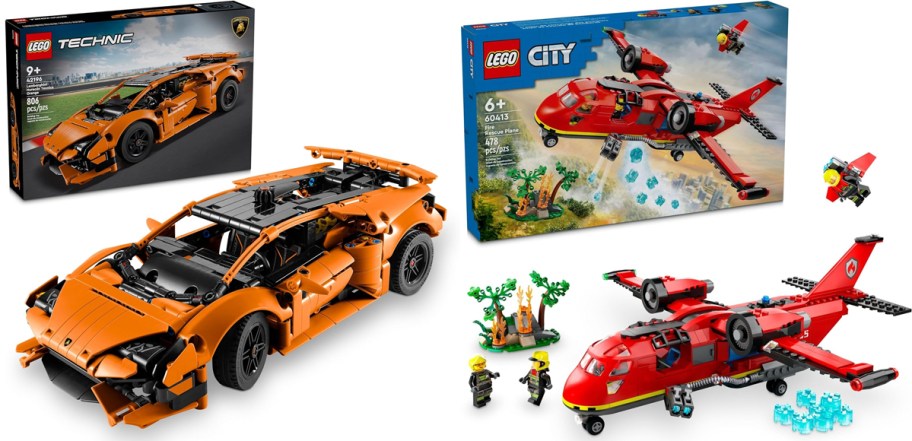 lamborghini and fire plane lego sets