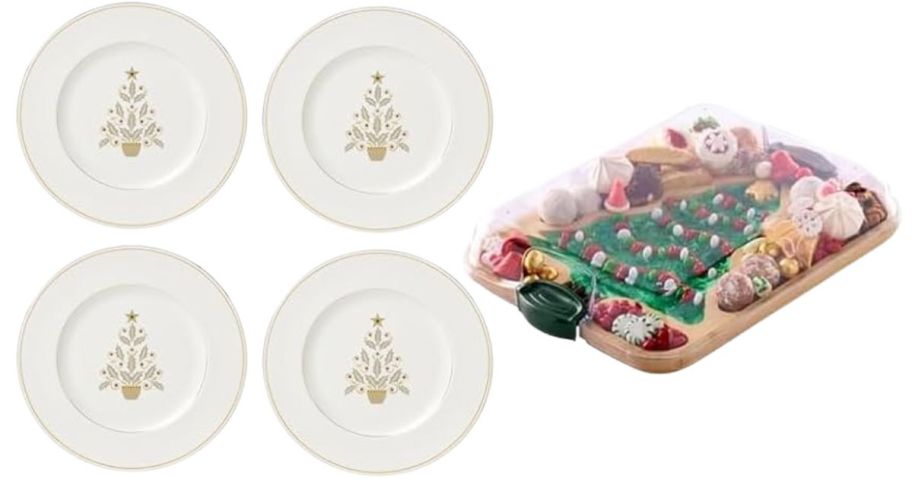 Lenox 897867 Federal Gold Tree Accent Plates and Farberware Tree Build-A-Board w Clear Locking Lid