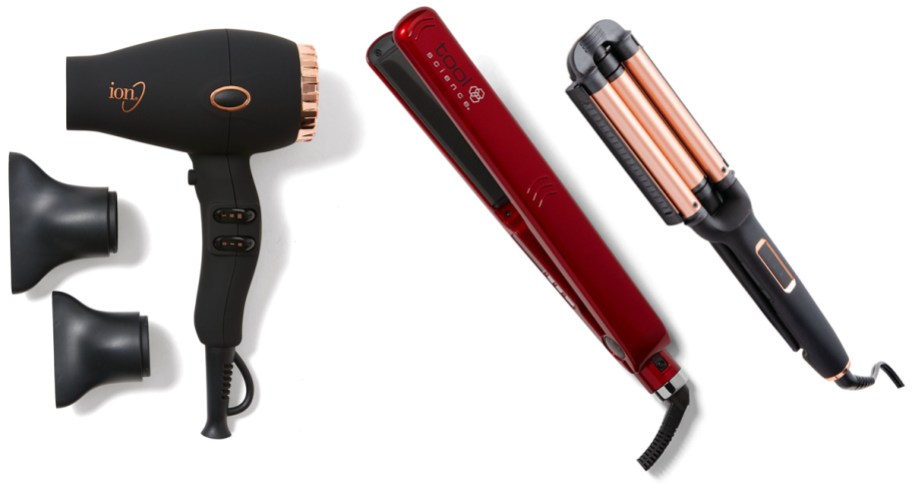 Luxe Ceramic Compact Dryer, Tool Science Digital Nano Flat Iron, Ion Luxe Adjustable Deep Waver