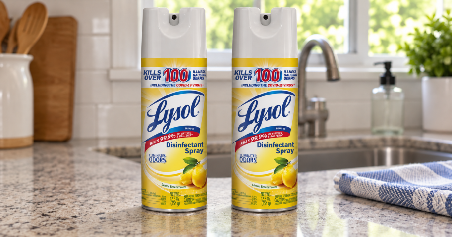 Lysol Lemon Breeze Disinfectant Sprays in Kitchen