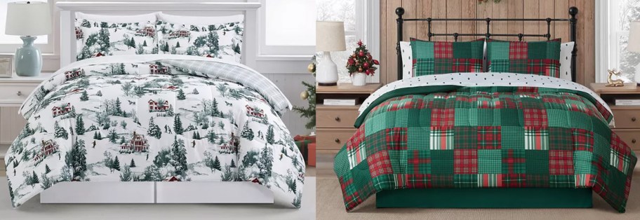 christmas print comforter sets on beds