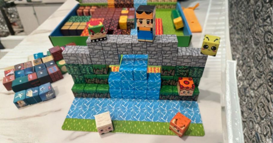 Magnetic block building set on table